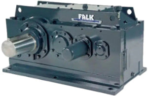 Falk 2070Y1-L gearbox helical drive, Rexnord, ratio: 4.095:1, Airmax breather, sealed dipstick, bi-derectional no-load spin, Nash condenser vacuum pump, علبة التروس