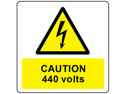RLW04 Caution 440V Symbol and Text Safety Label, roll with 250 labels, 50x50 mm, Self adhesive vinyl with clear polyester laminate, etiqueta, ضع الكلمة المناسبة, метка