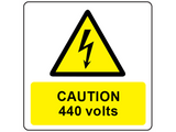RLW04 Caution 440V Symbol and Text Safety Label, roll with 250 labels, 50x50 mm, Self adhesive vinyl with clear polyester laminate, etiqueta, ضع الكلمة المناسبة, метка